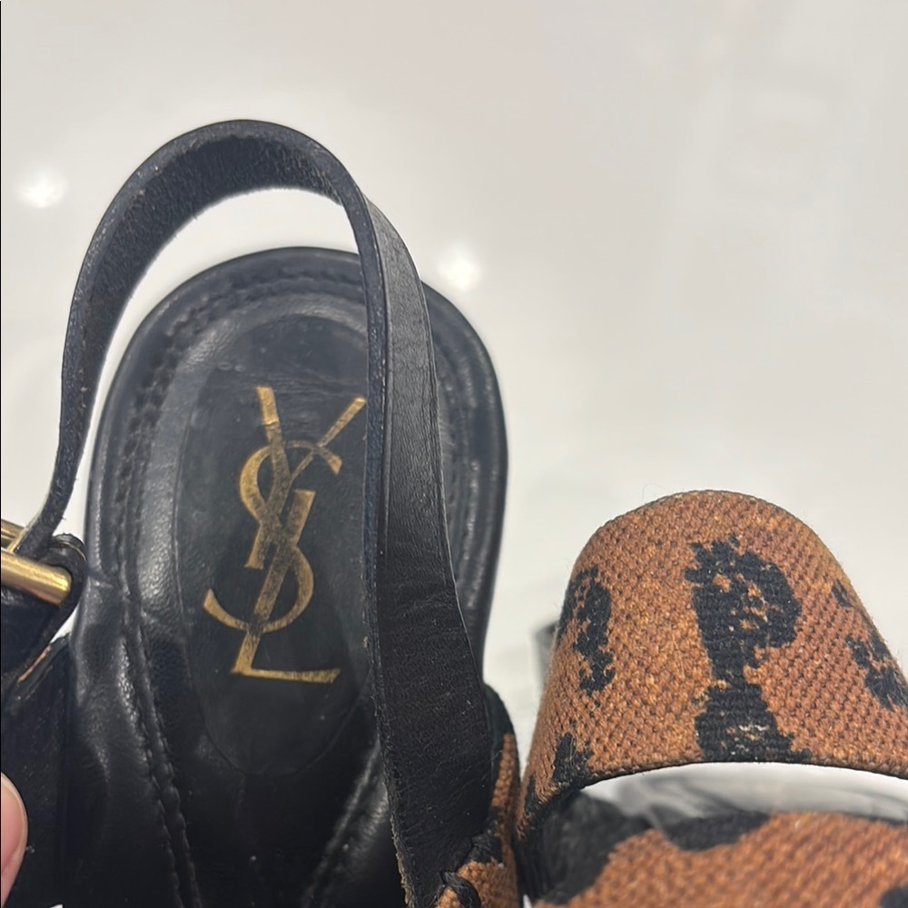 Authentic Yves Saint Laurent/Tom Ford Leopard Print Wood Platform Sandals - Picture 15 of 15